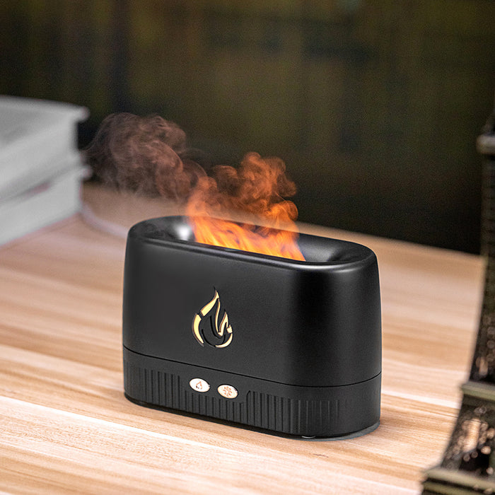 Black flame diffuser with warm firelight mist