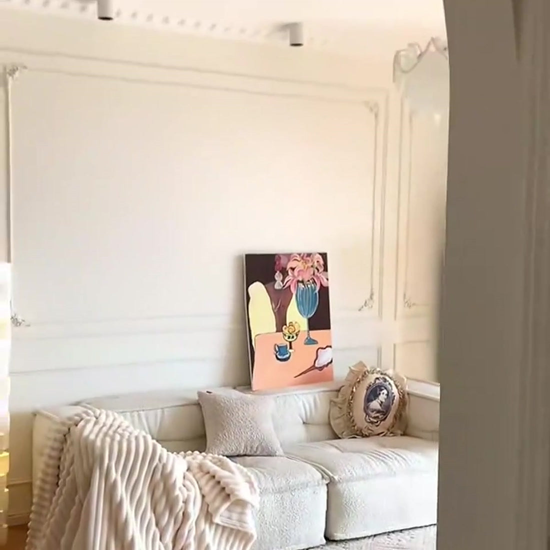 Plush throw blanket draped over a sofa