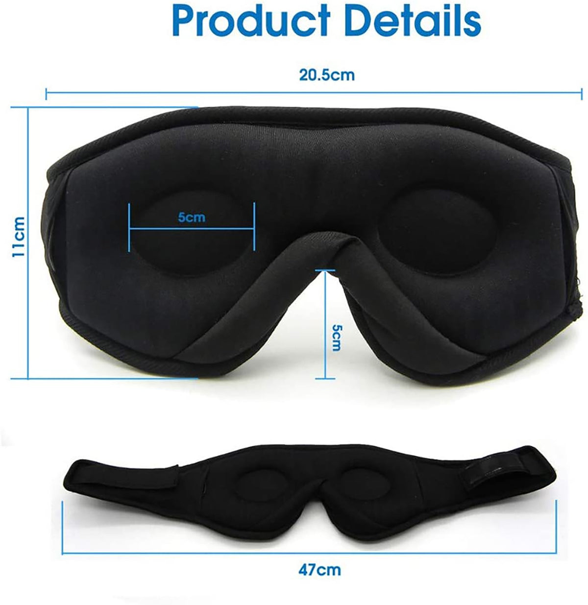 Audio sleep mask with adjustable strap, side view of the controls