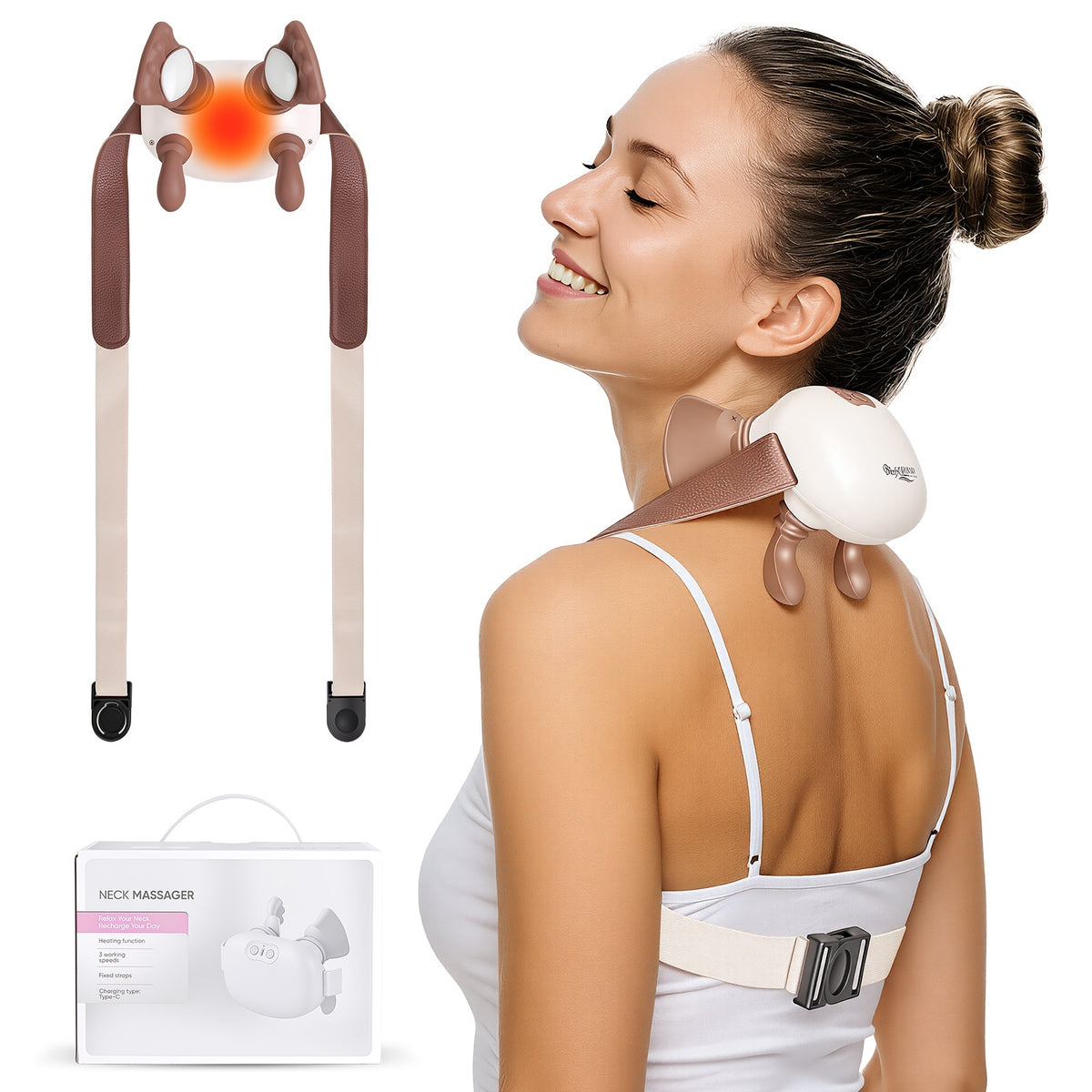 Cordless neck and shoulder massager worn over the shoulders