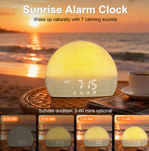 Light rising gradually before the alarm, up to 60 minutes