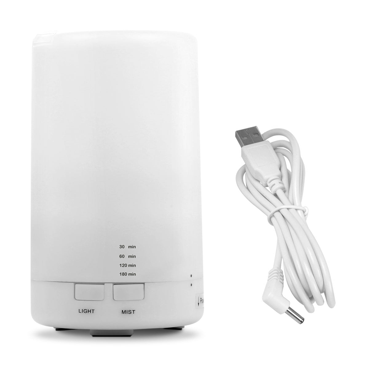 Ultrasonic cool mist diffuser with soft colour light on a bedside table
