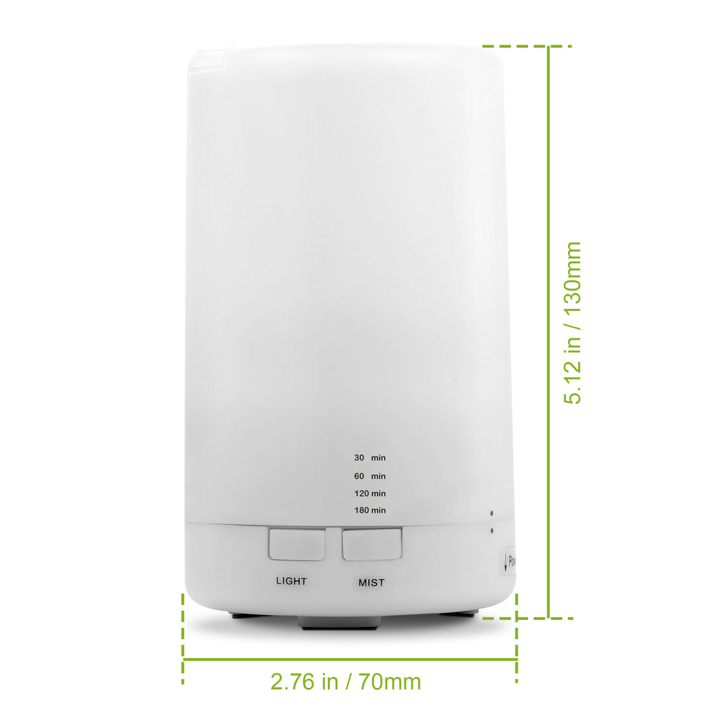 Cool mist aroma diffuser running, mist rising from the top vent