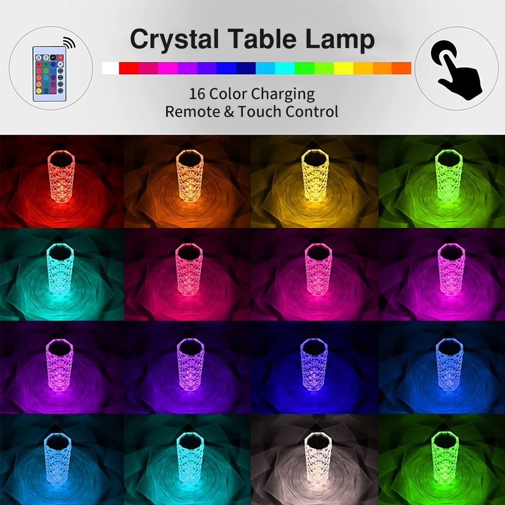 All 16 colours of the crystal rose lamp