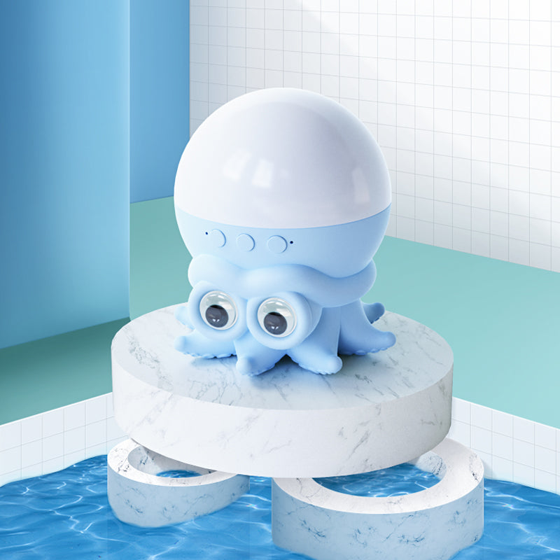 Octopus ocean projector casting slow blue wave light across a dark bedroom wall