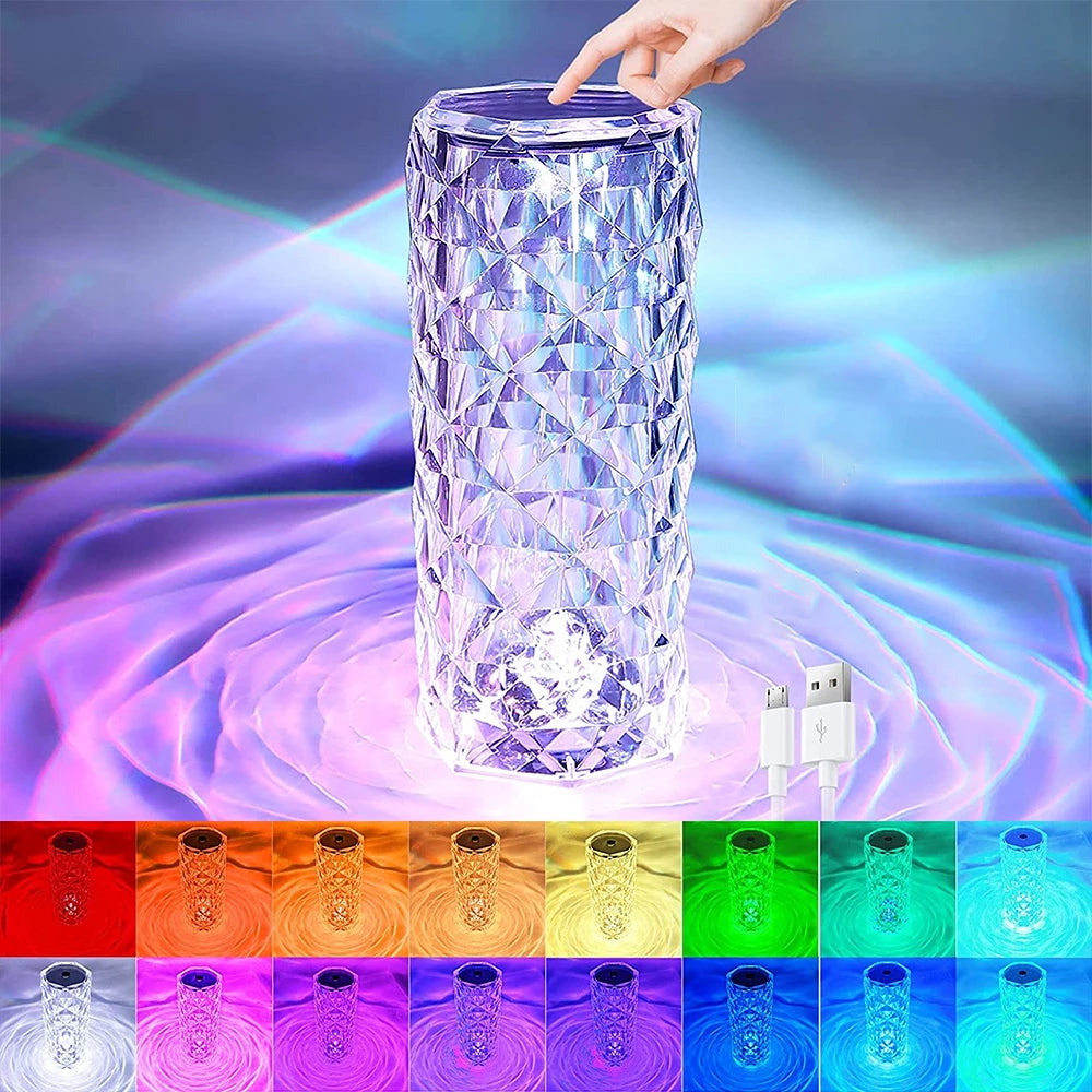 Touch the top of the crystal lamp to turn it on and dim