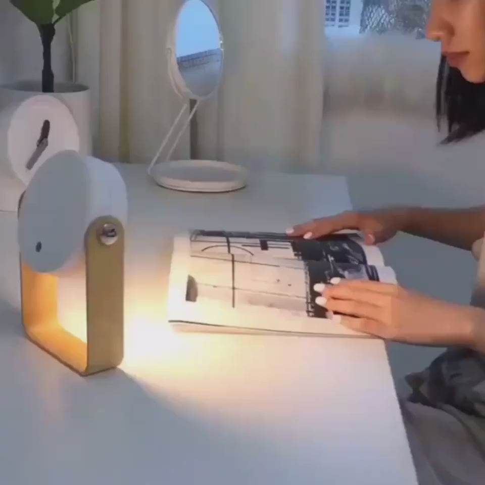 Folding lantern used as a reading lamp, then opened and carried to a bedside table at night